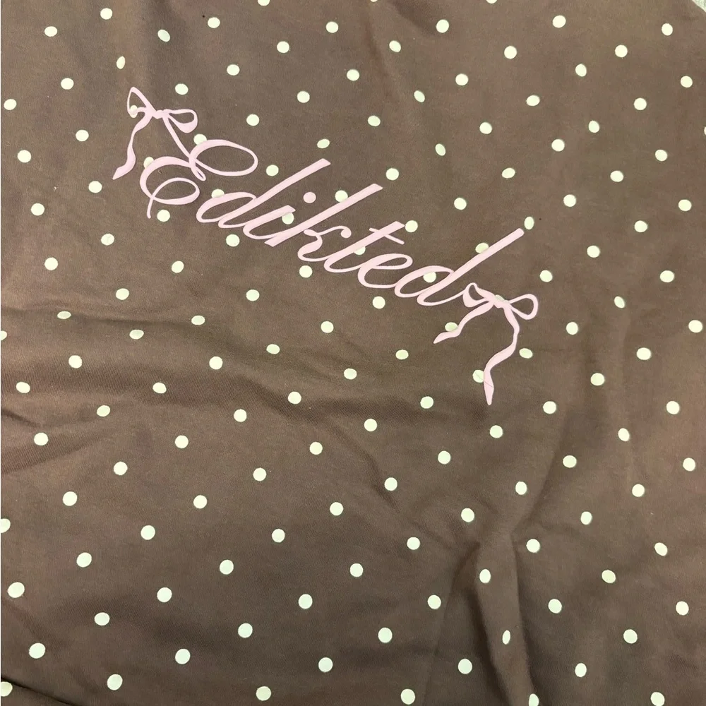 NWT Edikted Brown hoodie with cream Polka Dots Large - Picture 5 of 5